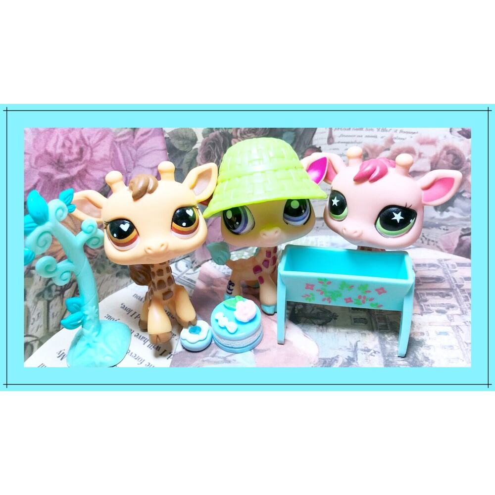 Authentic Littlest Pet Shop LPS #526 #943 #2303 Giraffe Lot Heart Eyes Geoffrey